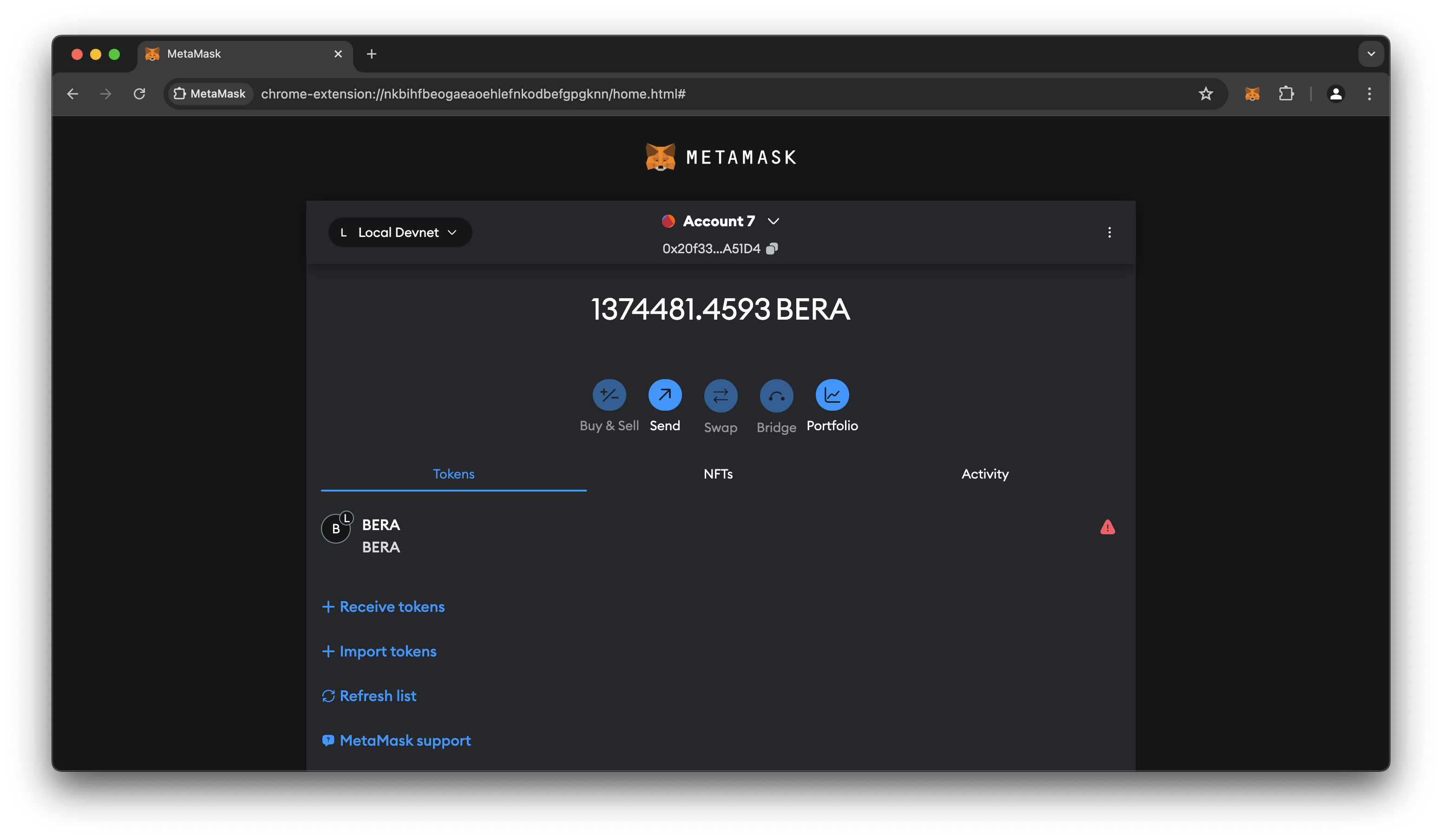 Berachain Local Devnet Metamask Wallet Configuration