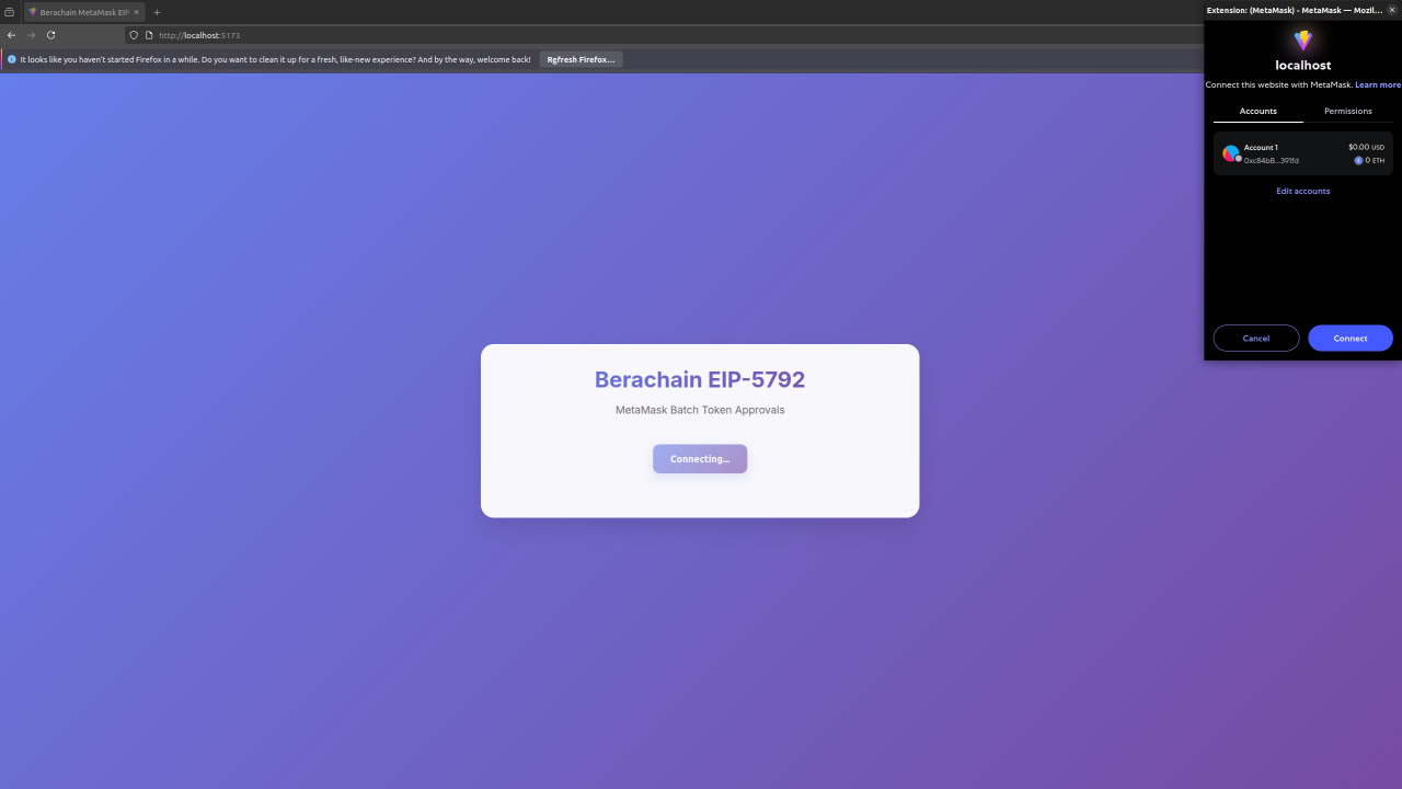 EIP-5792 Step 2 - MetaMask Connect Popup
