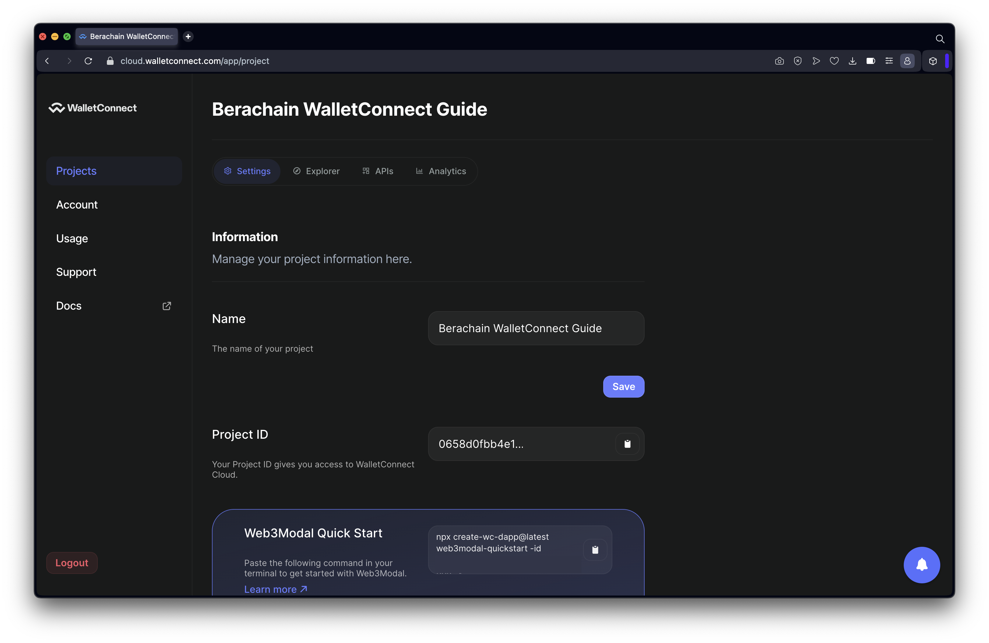 Guide Berachain WalletConnect Project ID