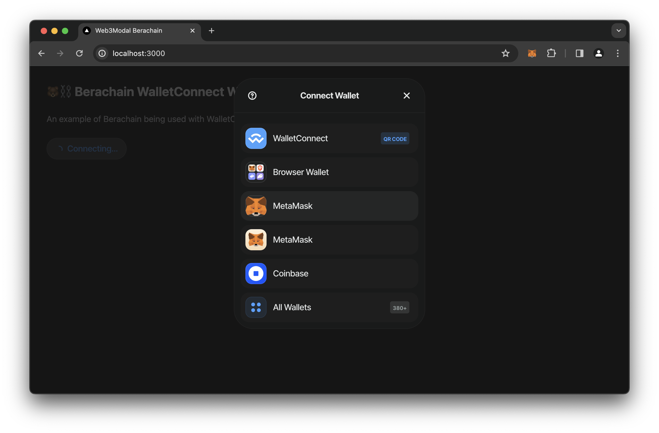 Guide Berachain WalletConnect Web3Modal Modal