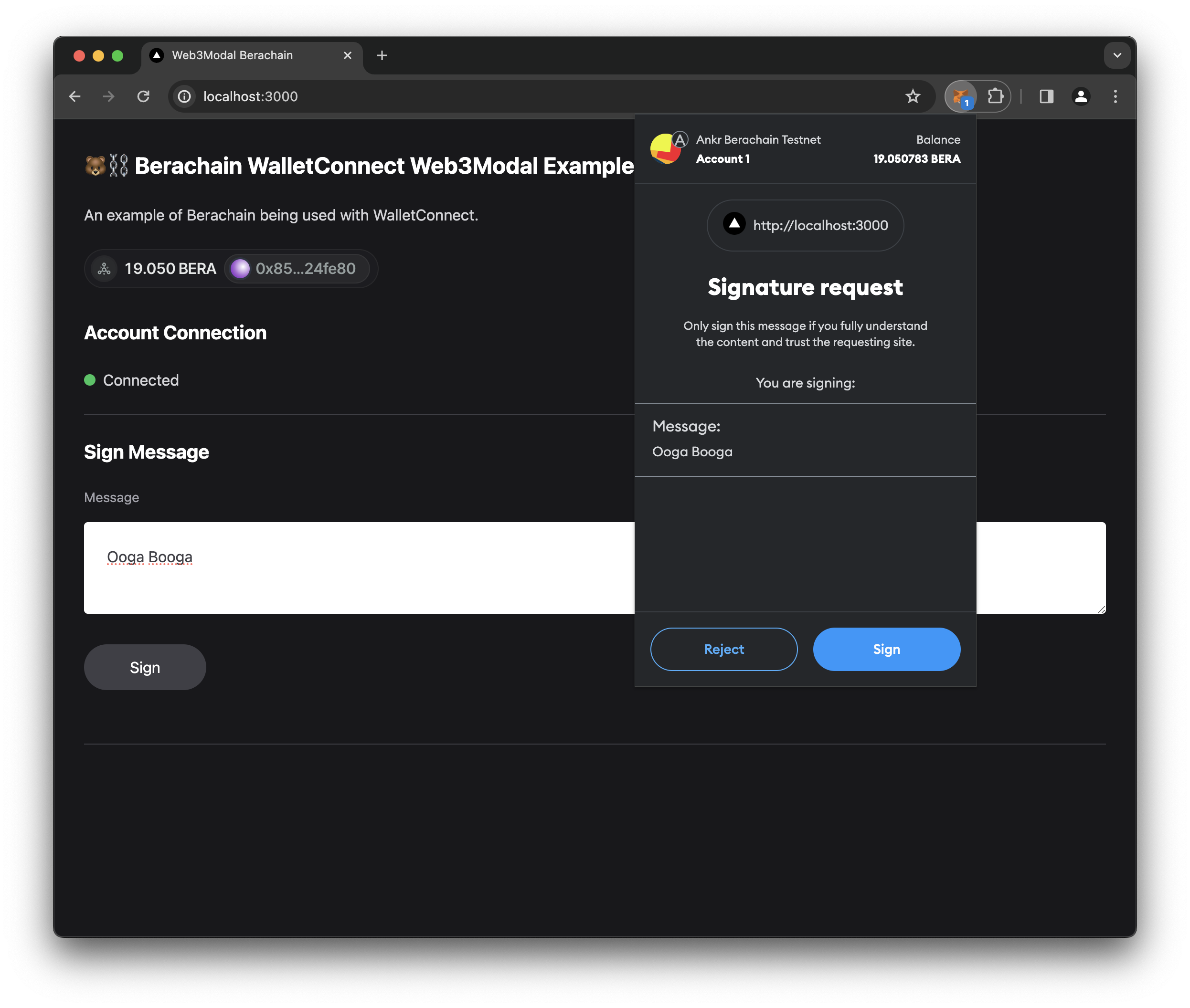 Guide Berachain WalletConnect Web3Modal Wallet Signature Prompt