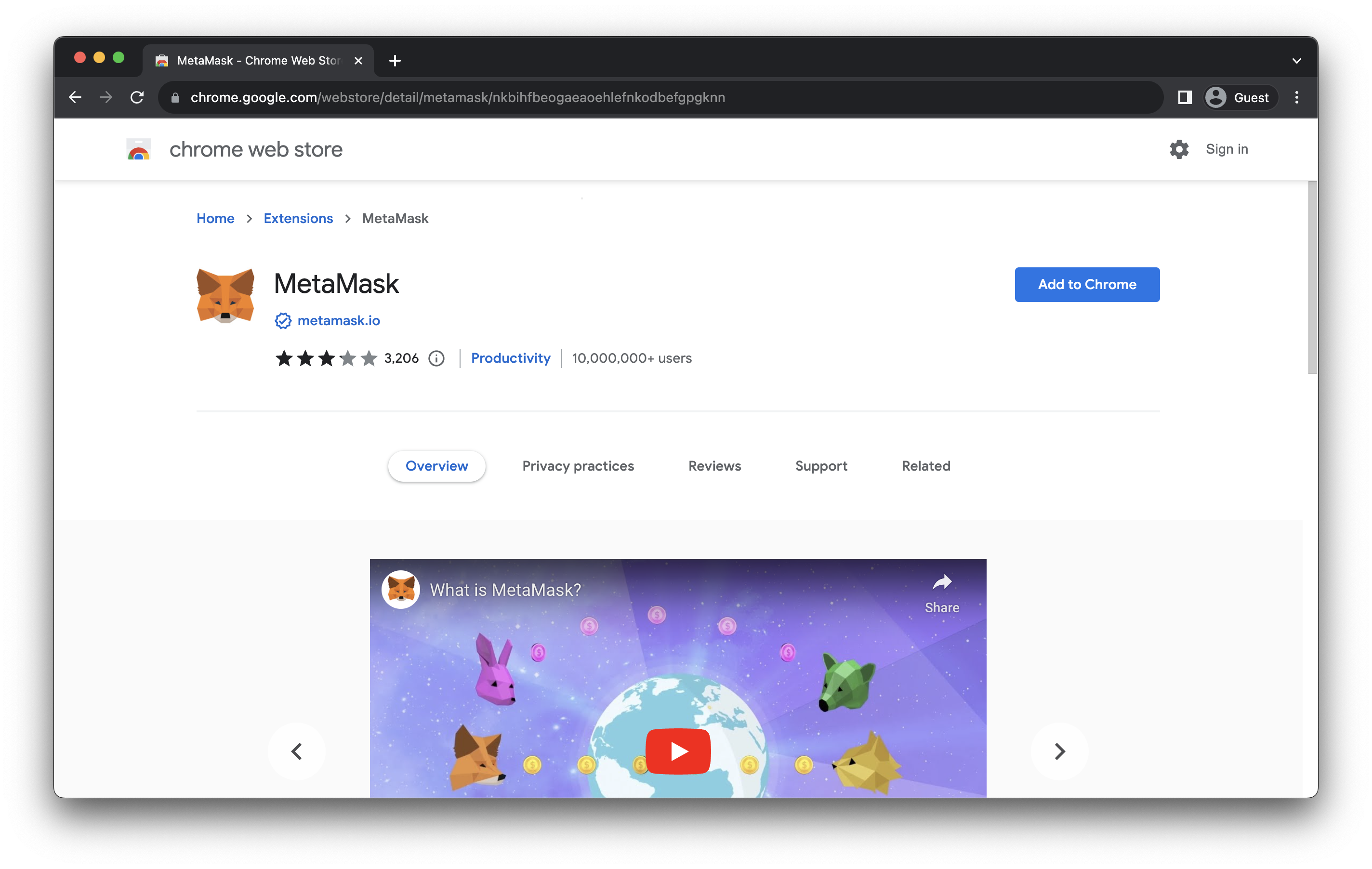 Metamask Chrome Store